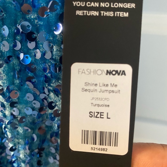Fashion Nova Turquoise Sequin Jumpsuit - Picture 2 of 4